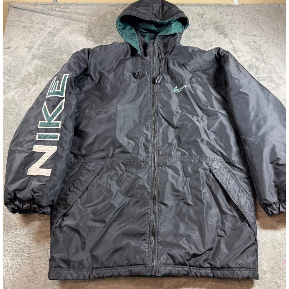 Vintage Nike Y2K Reversible Hooded Puffer Jacket Men's L Spellout Swoosh